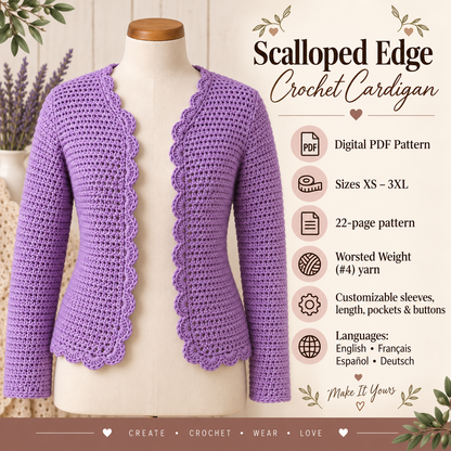 Elise Scalloped Edge Cardigan – PDF Crochet Pattern