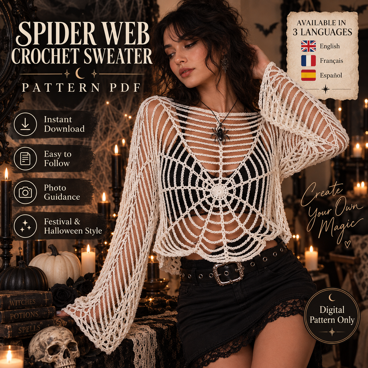 Nocturne Spider Web Sweater – PDF Crochet Pattern