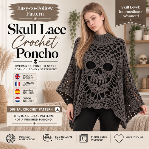Morrigan Skull Lace Poncho – PDF Crochet Pattern