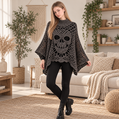 Morrigan Skull Lace Poncho – PDF Crochet Pattern