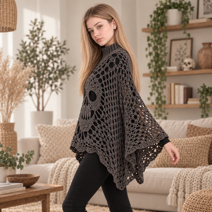 Morrigan Skull Lace Poncho – PDF Crochet Pattern