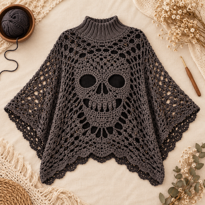 Morrigan Skull Lace Poncho – PDF Crochet Pattern