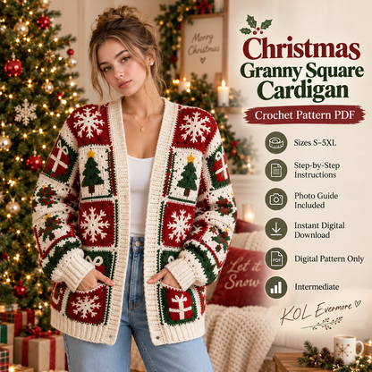 Noelle Christmas Granny Square Cardigan – PDF Crochet Pattern
