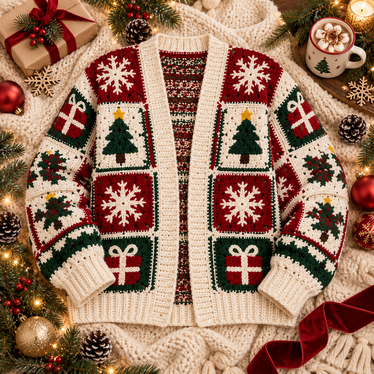 Noelle Christmas Granny Square Cardigan – PDF Crochet Pattern
