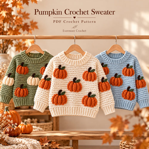Pumpkin Sweater Crochet Pattern PDF – Baby & Toddler Pullover, 6M–4Y