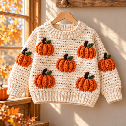 Pumpkin Sweater Crochet Pattern PDF – Baby & Toddler Pullover, 6M–4Y