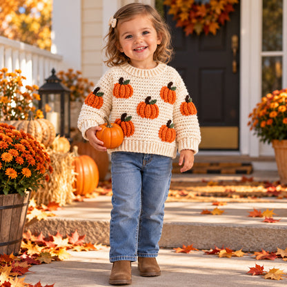 Pumpkin Sweater Crochet Pattern PDF – Baby & Toddler Pullover, 6M–4Y