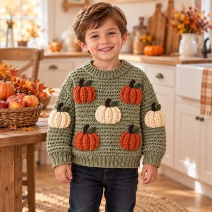Pumpkin Sweater Crochet Pattern PDF – Baby & Toddler Pullover, 6M–4Y