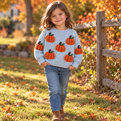 Pumpkin Sweater Crochet Pattern PDF – Baby & Toddler Pullover, 6M–4Y