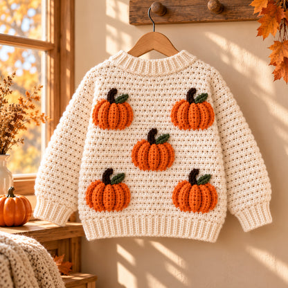 Pumpkin Sweater Crochet Pattern PDF – Baby & Toddler Pullover, 6M–4Y