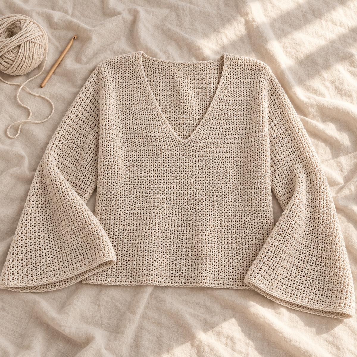 Made-to-Measure Crochet Top Pattern PDF – Deep V-Neck & Bell Sleeves