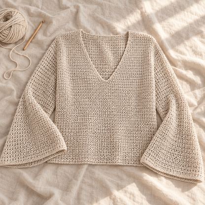 Made-to-Measure Crochet Top Pattern PDF – Deep V-Neck & Bell Sleeves