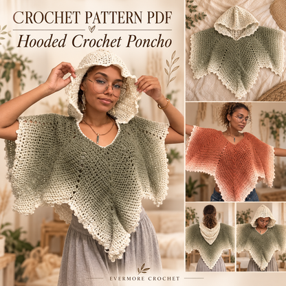Crochet Leaf Poncho Pattern PDF – Hooded V-Neck Pointed Cape