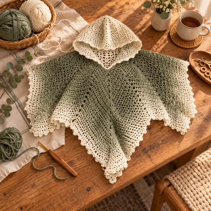 Crochet Leaf Poncho Pattern PDF – Hooded V-Neck Pointed Cape