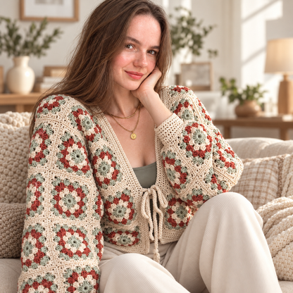 Granny Square Cardigan Crochet Pattern PDF – Made-to-Measure Photo Tutorial