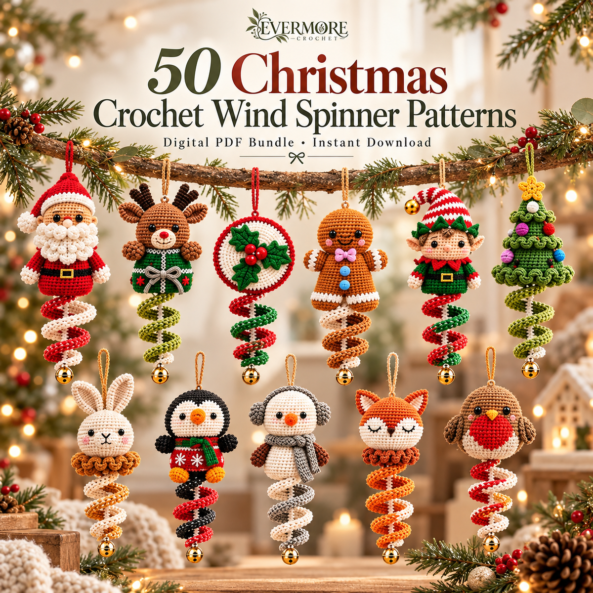 50 Christmas Crochet Wind Spinner Patterns Bundle | Digital PDF