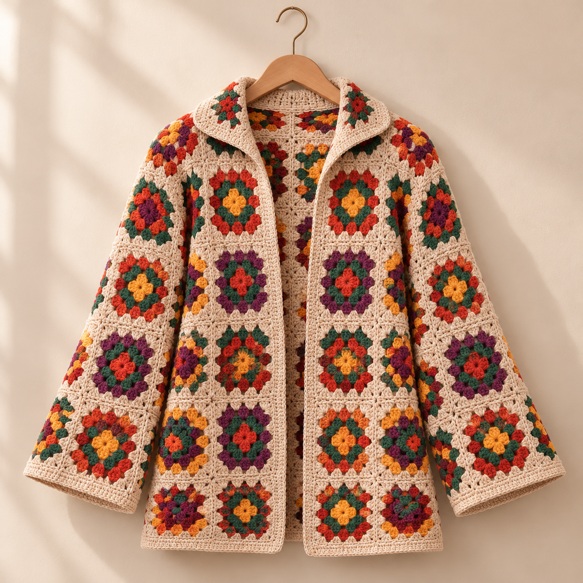 Granny Square Jacket Crochet Pattern PDF – Women’s Vintage Cardigan, 3 Sizes