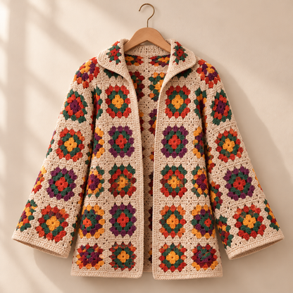Granny Square Jacket Crochet Pattern PDF – Women’s Vintage Cardigan, 3 Sizes