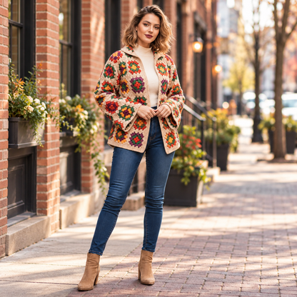 Granny Square Jacket Crochet Pattern PDF – Women’s Vintage Cardigan, 3 Sizes