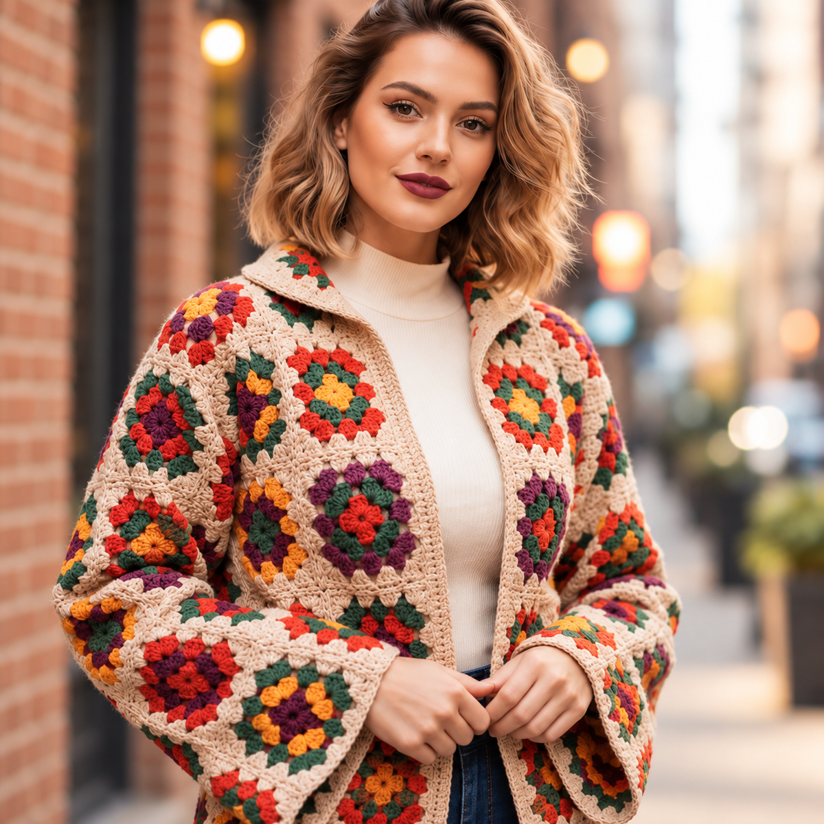 Granny Square Jacket Crochet Pattern PDF – Women’s Vintage Cardigan, 3 Sizes