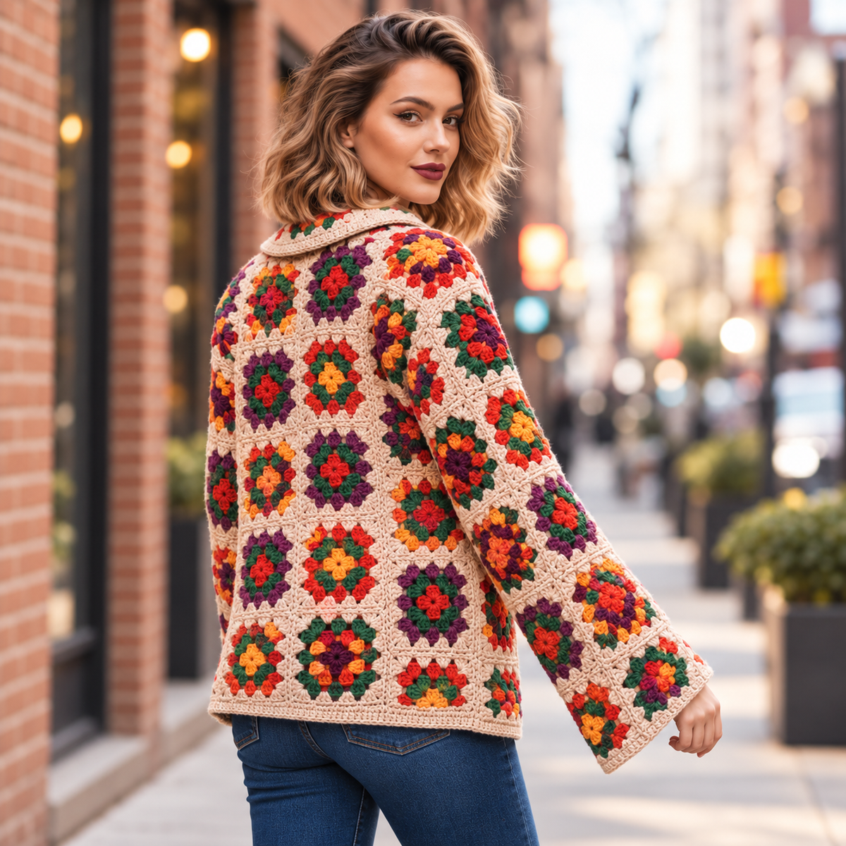 Granny Square Jacket Crochet Pattern PDF – Women’s Vintage Cardigan, 3 Sizes