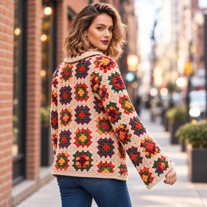 Granny Square Jacket Crochet Pattern PDF – Women’s Vintage Cardigan, 3 Sizes