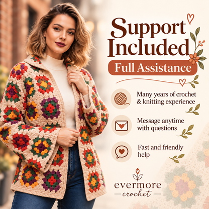 Granny Square Jacket Crochet Pattern PDF – Women’s Vintage Cardigan, 3 Sizes
