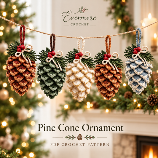 Crochet Pine Cone Ornament Pattern PDF – Rustic Woodland Christmas Decor