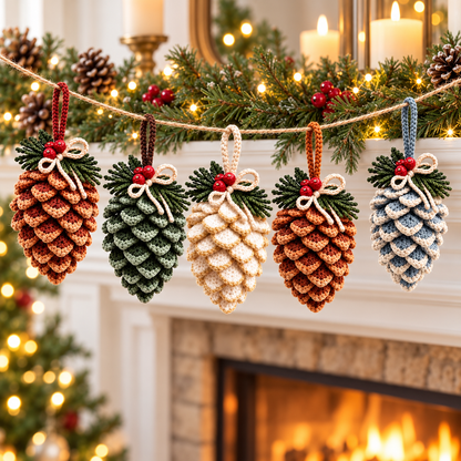 Crochet Pine Cone Ornament Pattern PDF – Rustic Woodland Christmas Decor