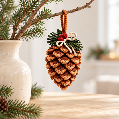 Crochet Pine Cone Ornament Pattern PDF – Rustic Woodland Christmas Decor