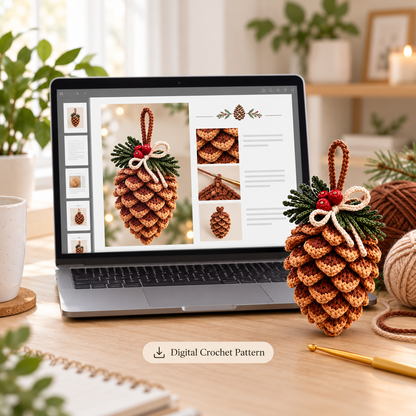 Crochet Pine Cone Ornament Pattern PDF – Rustic Woodland Christmas Decor