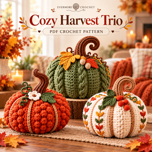3 Crochet Pumpkin Patterns Bundle PDF – Bobble, Cable & Embroidered Fall Decor