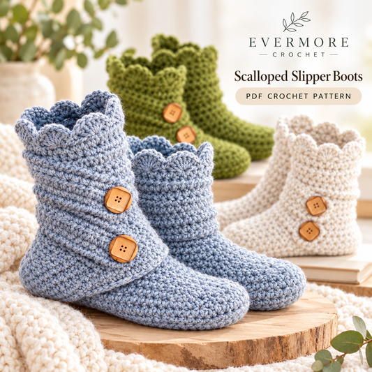 Women’s Crochet Slipper Boots Pattern PDF – House Shoes, US Sizes 5–12
