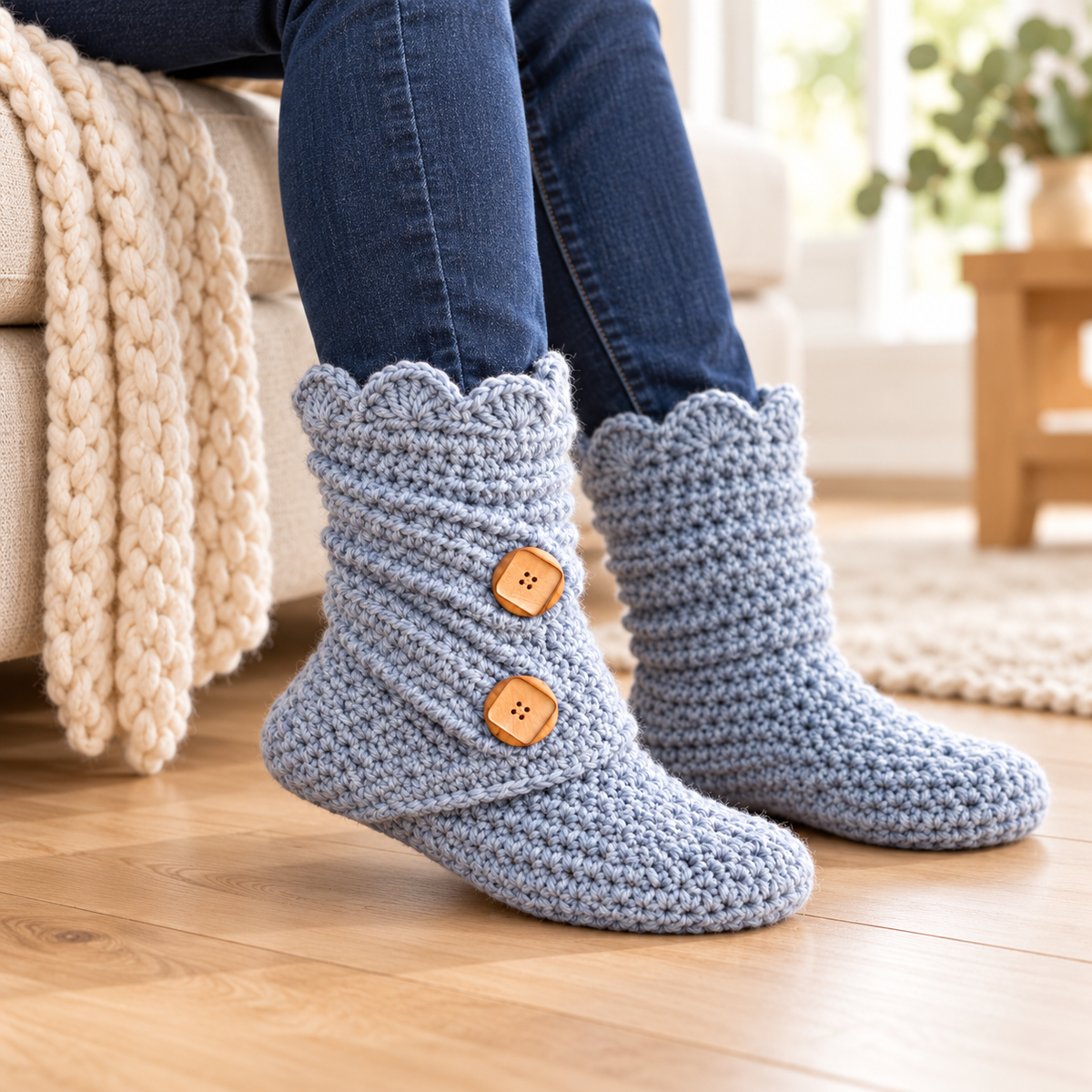 Women’s Crochet Slipper Boots Pattern PDF – House Shoes, US Sizes 5–12