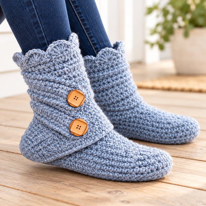 Women’s Crochet Slipper Boots Pattern PDF – House Shoes, US Sizes 5–12