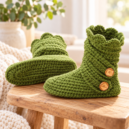 Women’s Crochet Slipper Boots Pattern PDF – House Shoes, US Sizes 5–12