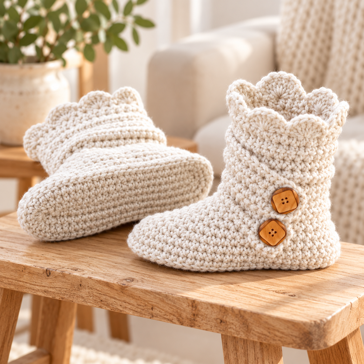 Women’s Crochet Slipper Boots Pattern PDF – House Shoes, US Sizes 5–12