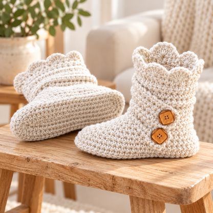 Women’s Crochet Slipper Boots Pattern PDF – House Shoes, US Sizes 5–12
