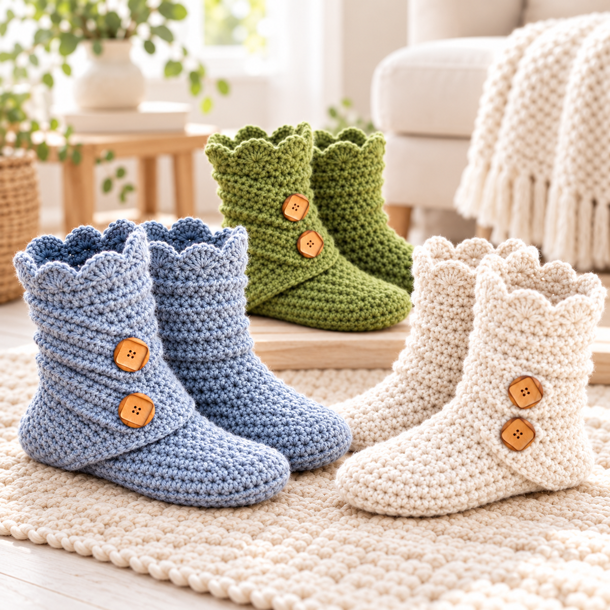 Women’s Crochet Slipper Boots Pattern PDF – House Shoes, US Sizes 5–12