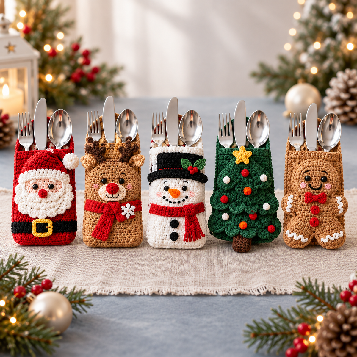 Christmas Cutlery Holder Crochet Pattern PDF – Festive Table Decor