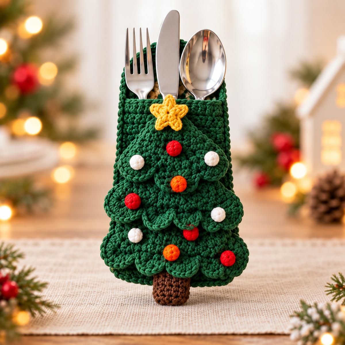 Christmas Cutlery Holder Crochet Pattern PDF – Festive Table Decor