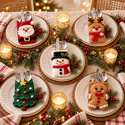 Christmas Cutlery Holder Crochet Pattern PDF – Festive Table Decor